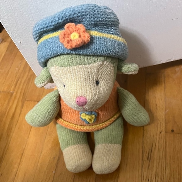 12” Russ Berrie Wootles Knit Lamb Plush in Pastel Sweater & Hat crochet flowers - Picture 8 of 11